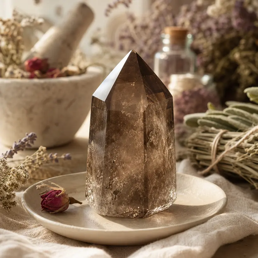 Smoky quartz crystal
