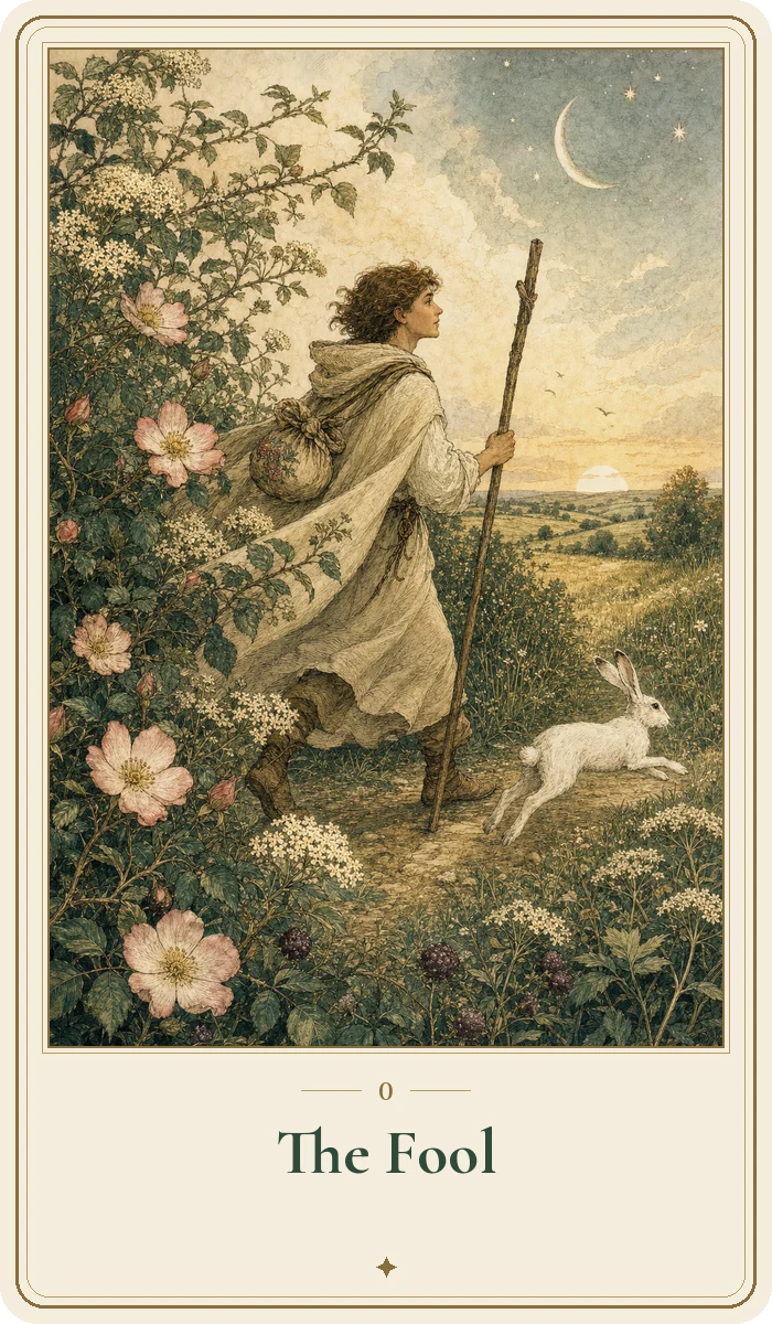 The Fool tarot card from the Hedge Magic deck