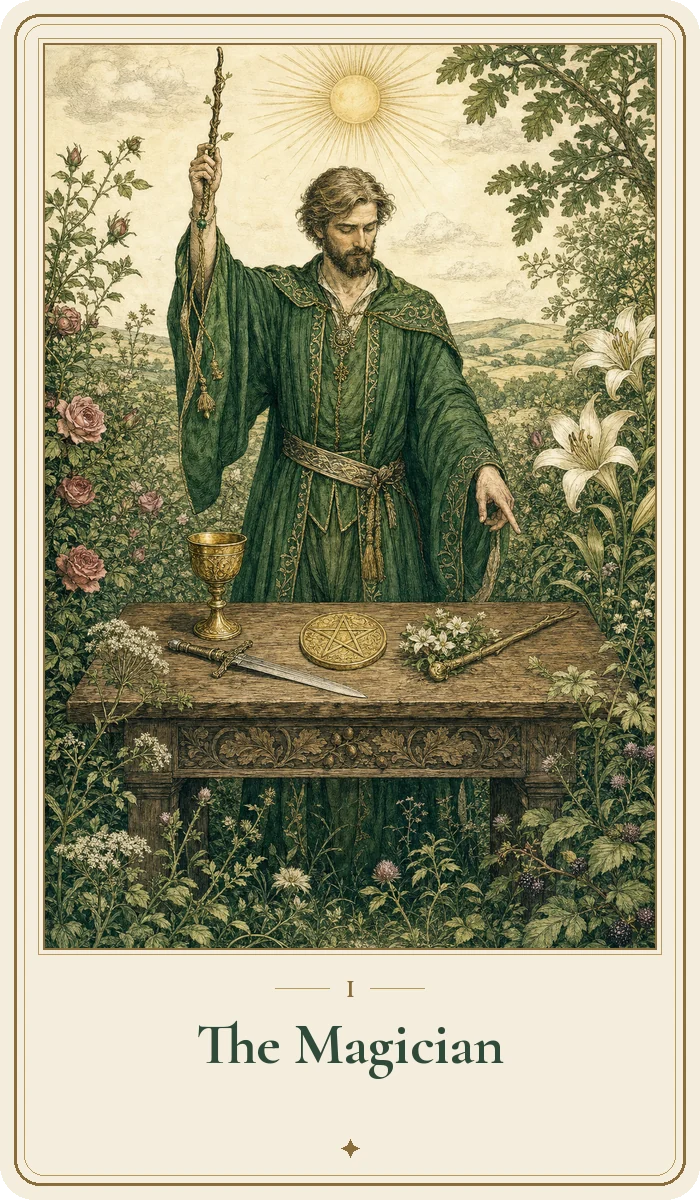 The Magician tarot card from the Hedge Magic deck