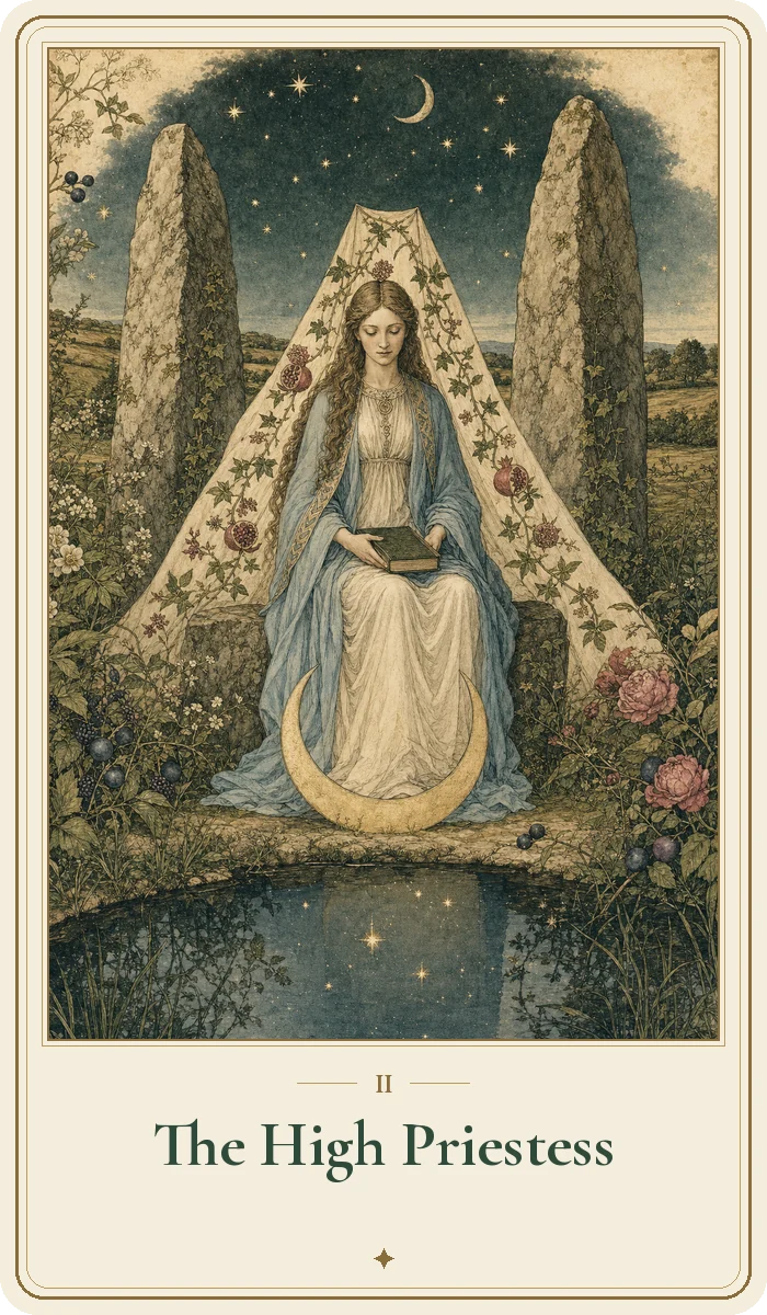 The High Priestess tarot card from the Hedge Magic deck