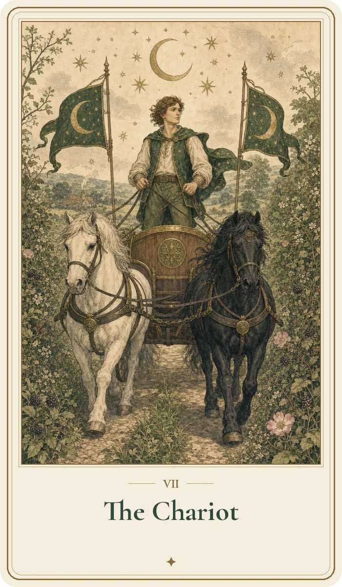 The Chariot tarot card from the Hedge Magic deck