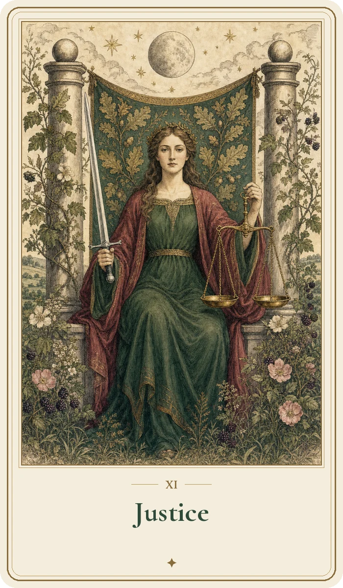 Justice tarot card from the Hedge Magic deck