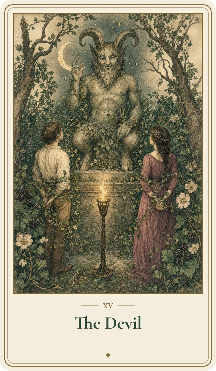 The Devil tarot card from the Hedge Magic deck