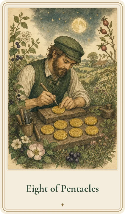 Eight of Pentacles tarot card