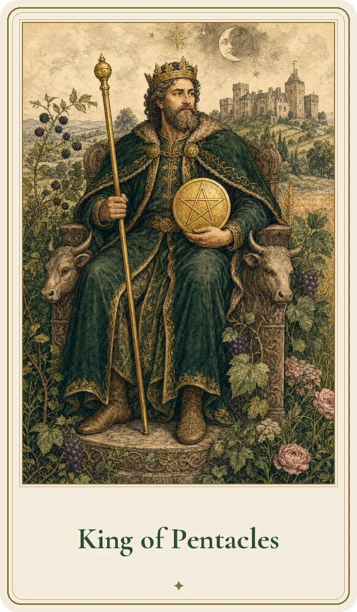 King of Pentacles tarot card from the Hedge Magic deck