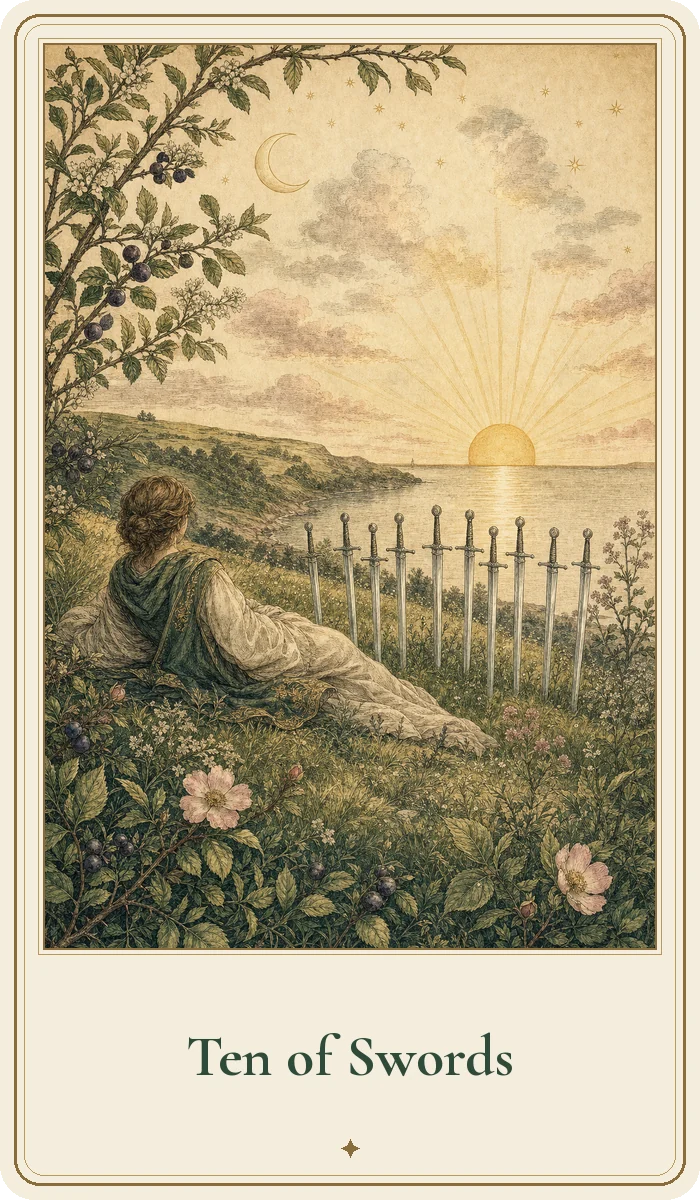 Ten of Swords tarot card from the Hedge Magic deck