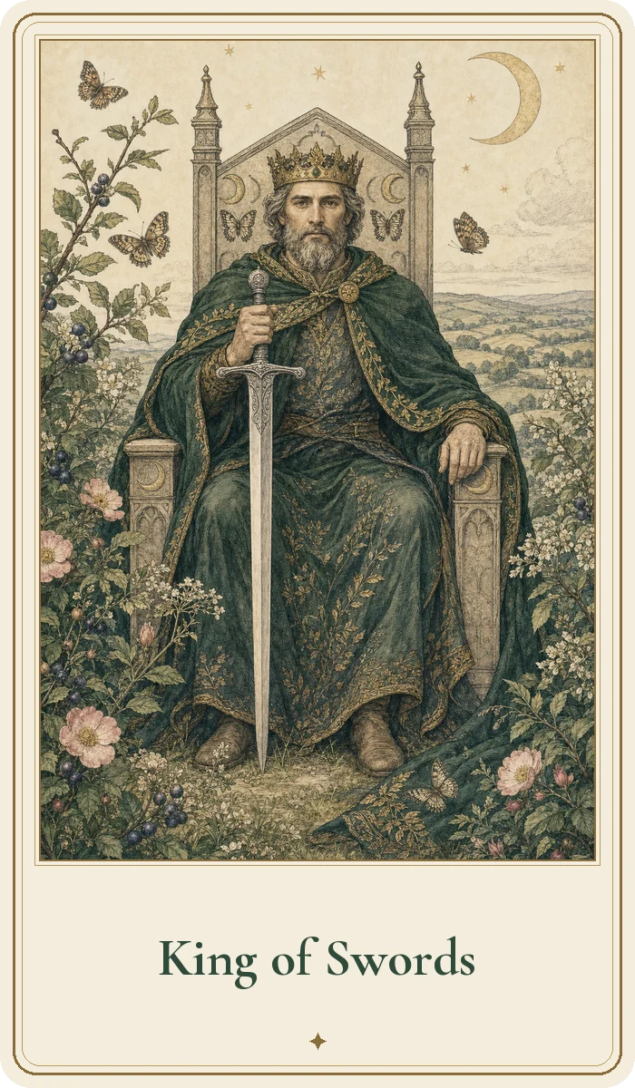 King of Swords tarot card from the Hedge Magic deck