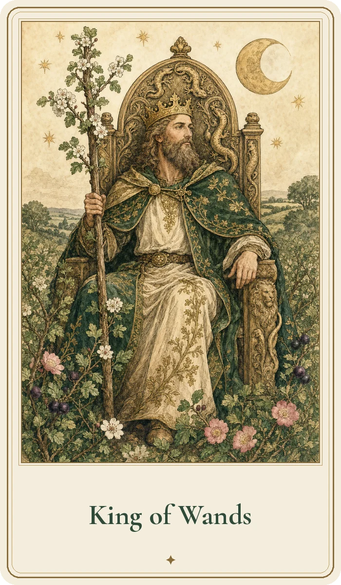 King of Wands tarot card from the Hedge Magic deck