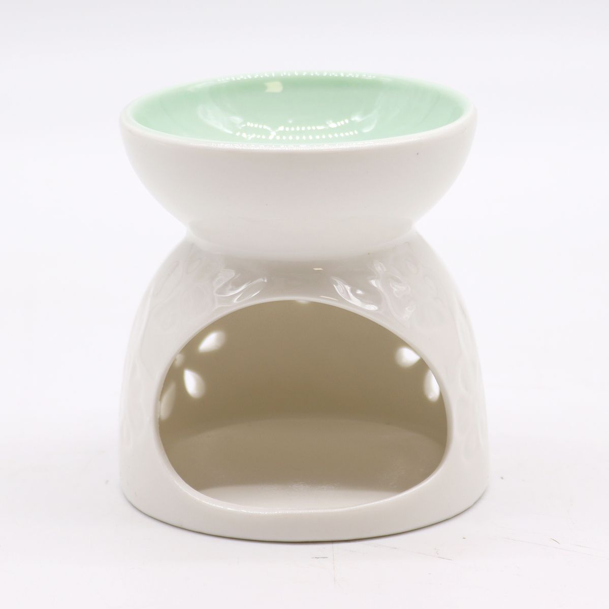 Classic White Oil Burner – Floral with Teal Well