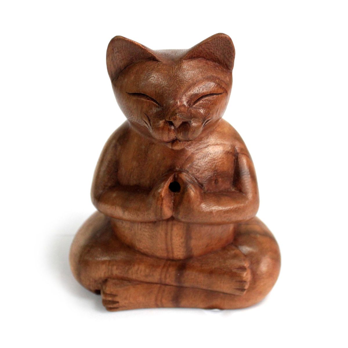 Carved Wooden Yoga Cat Incense Burner – Large