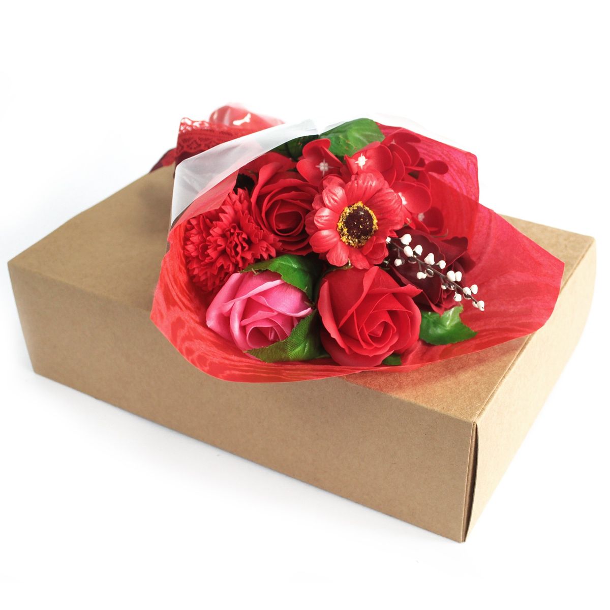 Boxed Hand Soap Flower Bouquet – Red