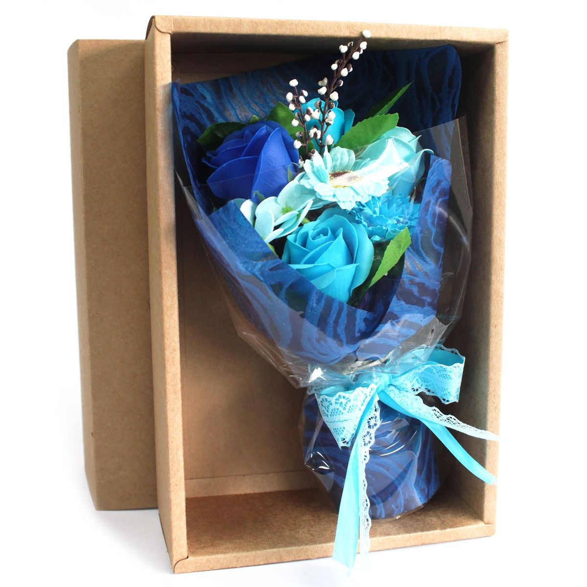 Boxed Hand Soap Flower Bouquet – Blue