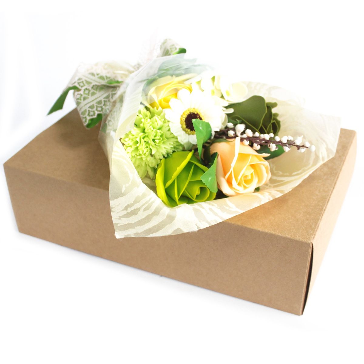Boxed Hand Soap Flower Bouquet – Greens