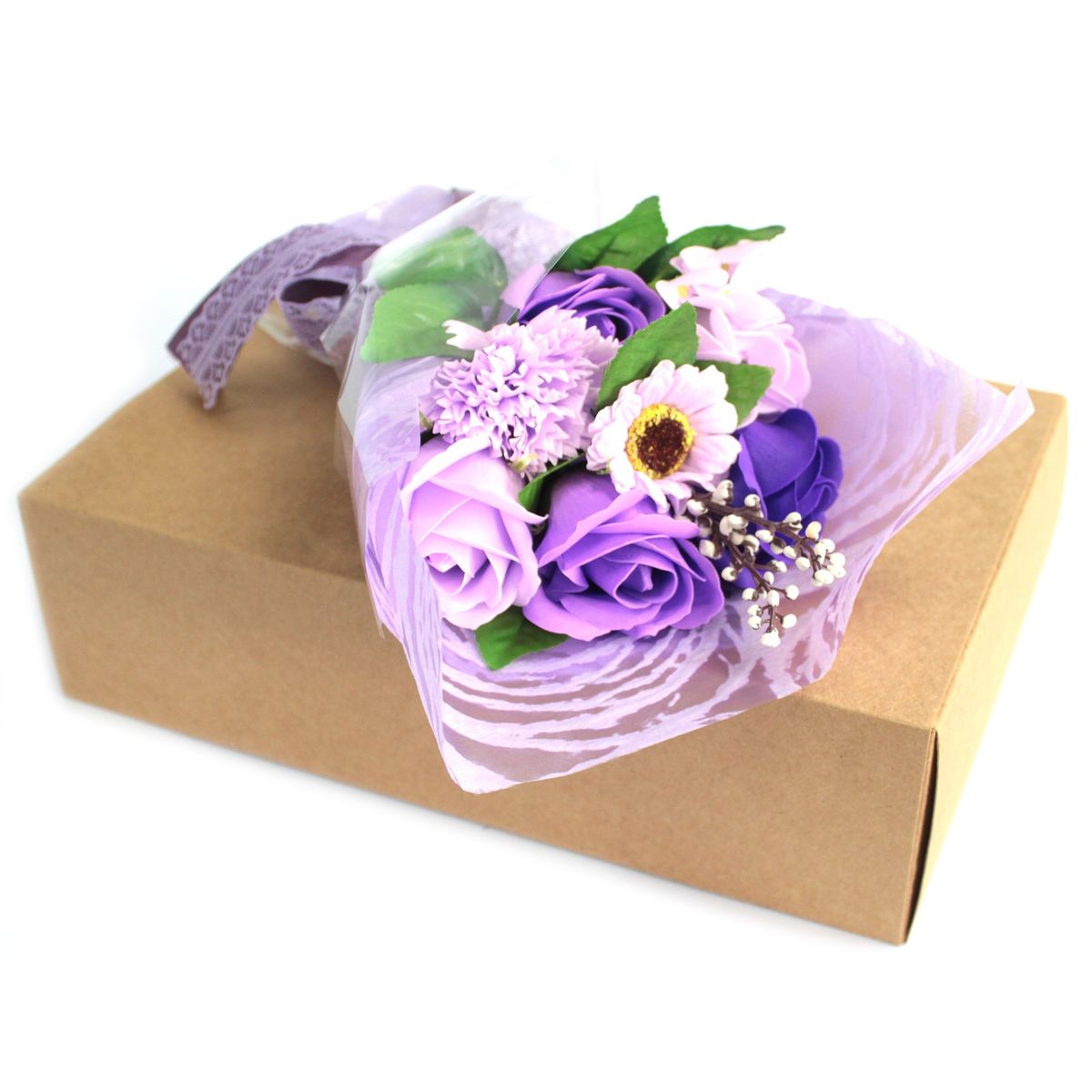 Boxed Hand Soap Flower Bouquet – Purple