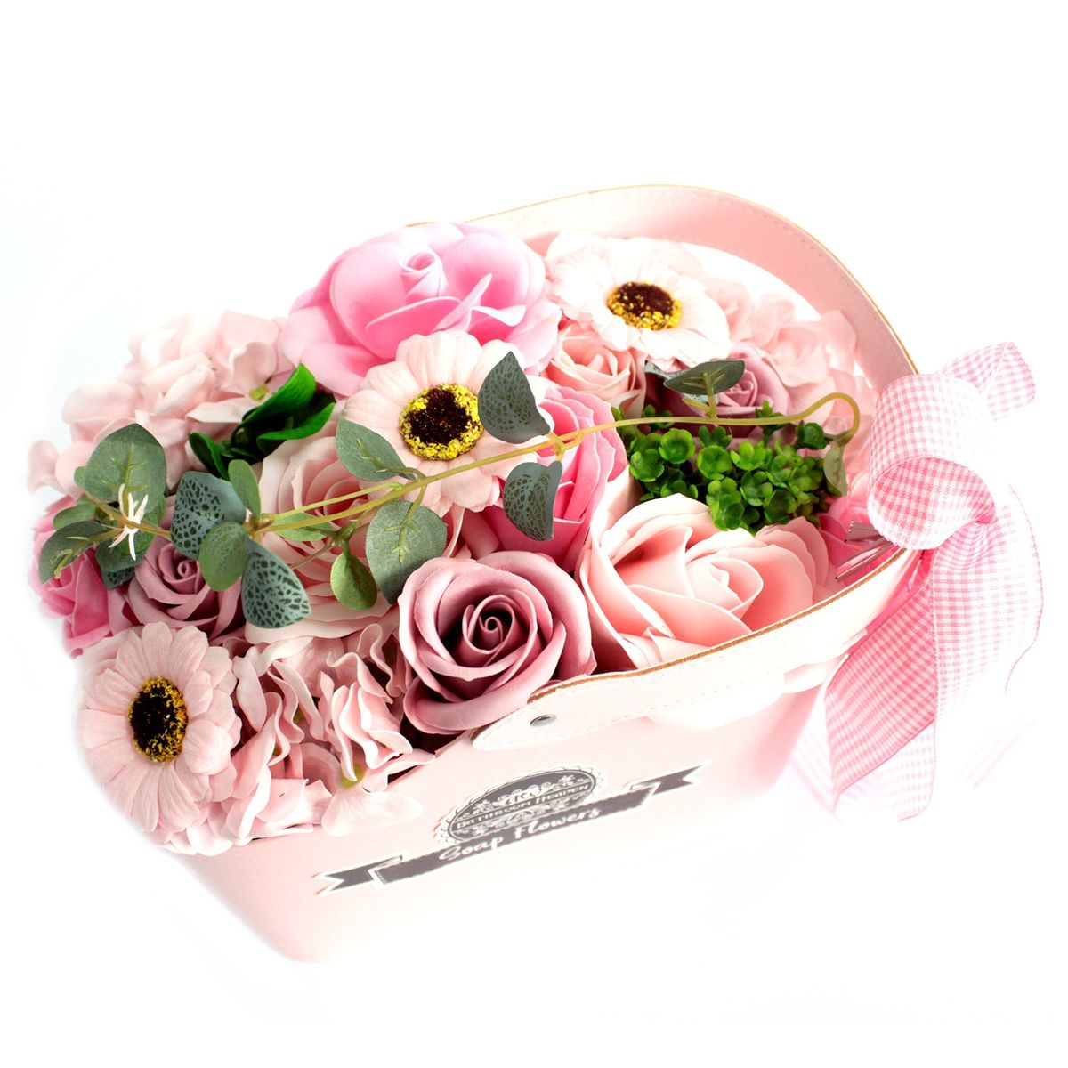 Soap Flower Bouquet in Basket – Pink