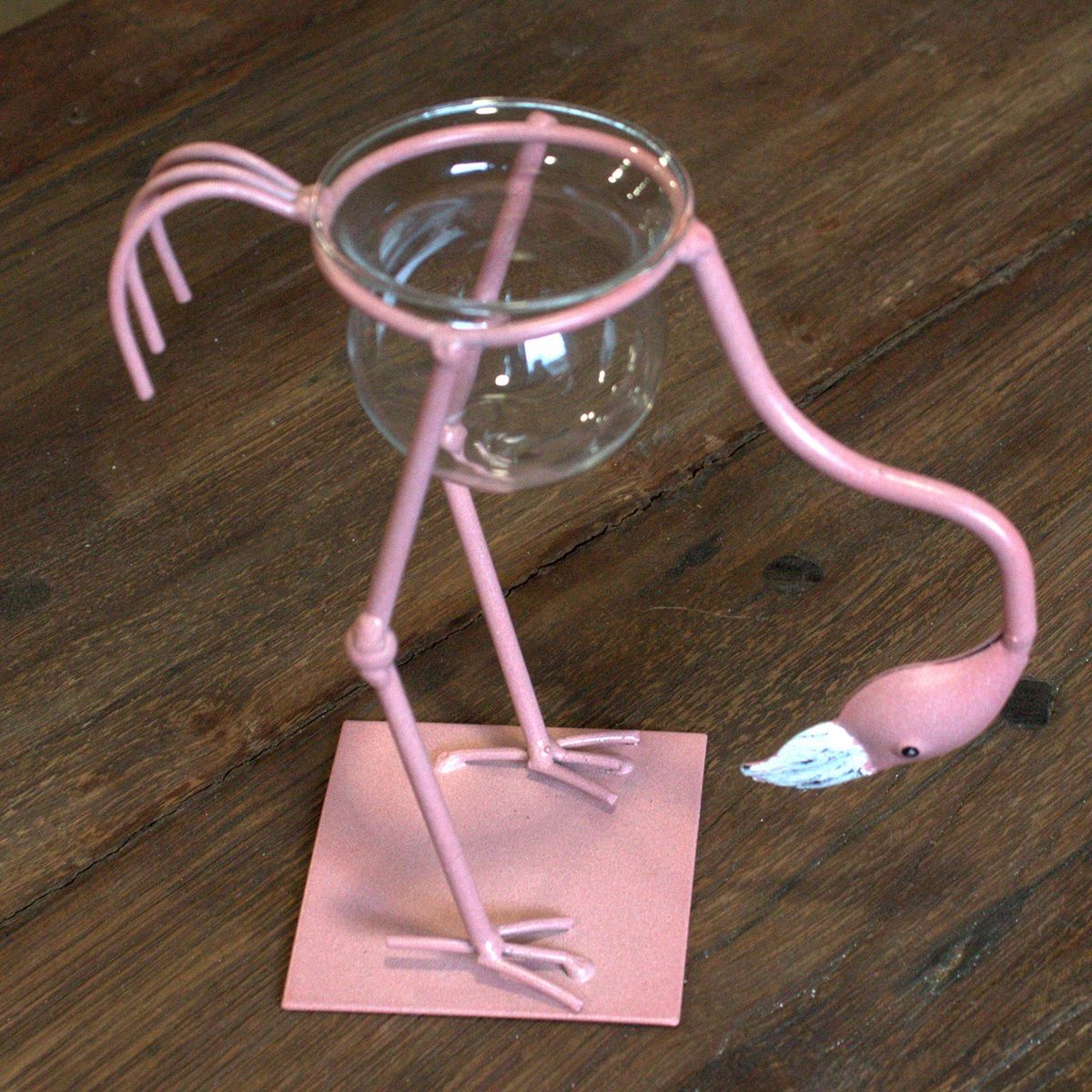 Hydroponic Home Décor – Pink Metal Flamingo, Design 3