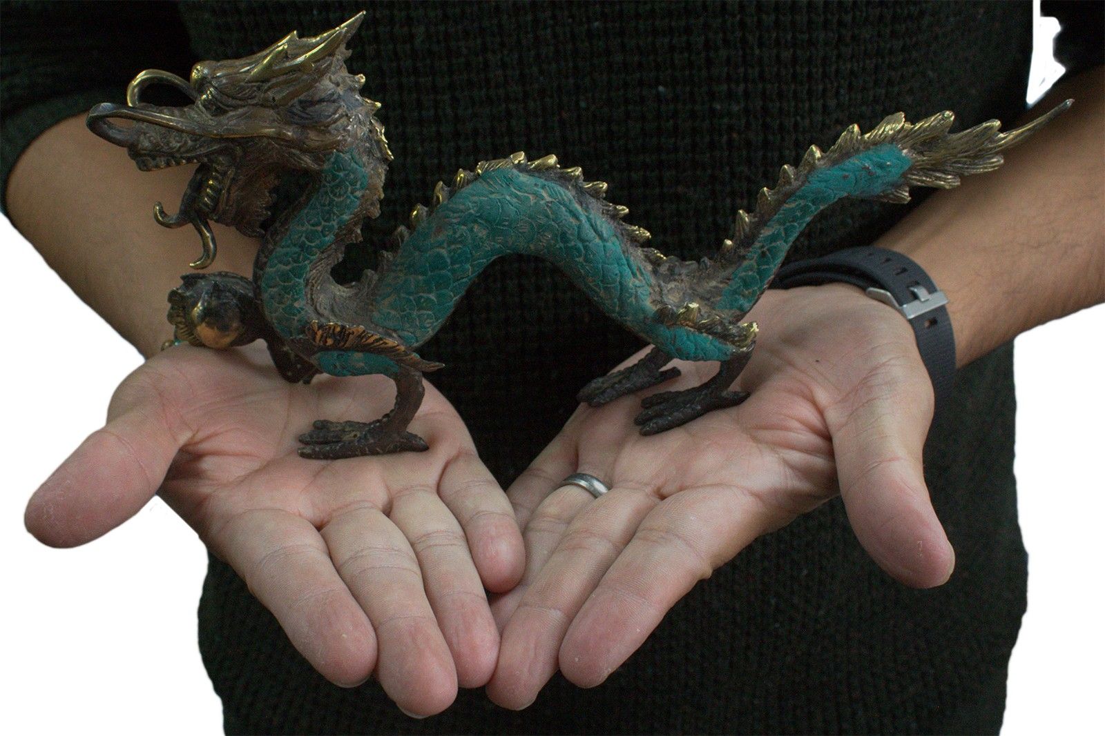 Feng Shui Brass Dragon with Ball – Medium, 27cm