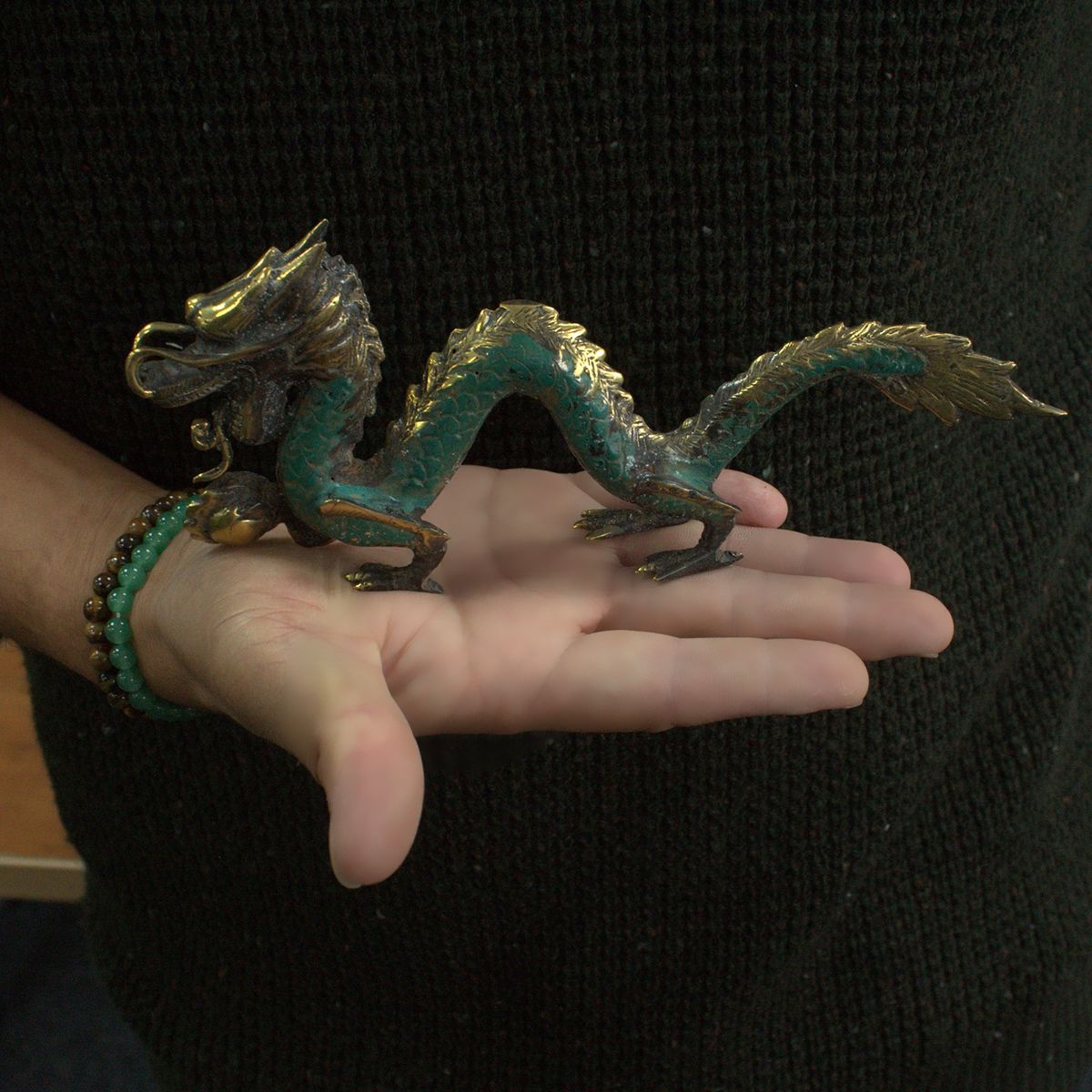 Feng Shui Brass Dragon with Ball – Small, 20cm