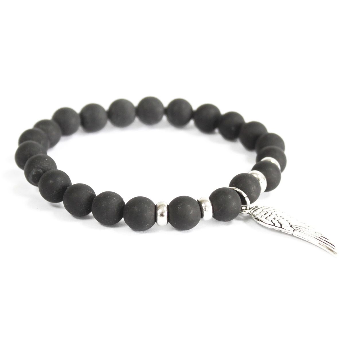 Black Agate Gemstone Bracelet – Angel Wing
