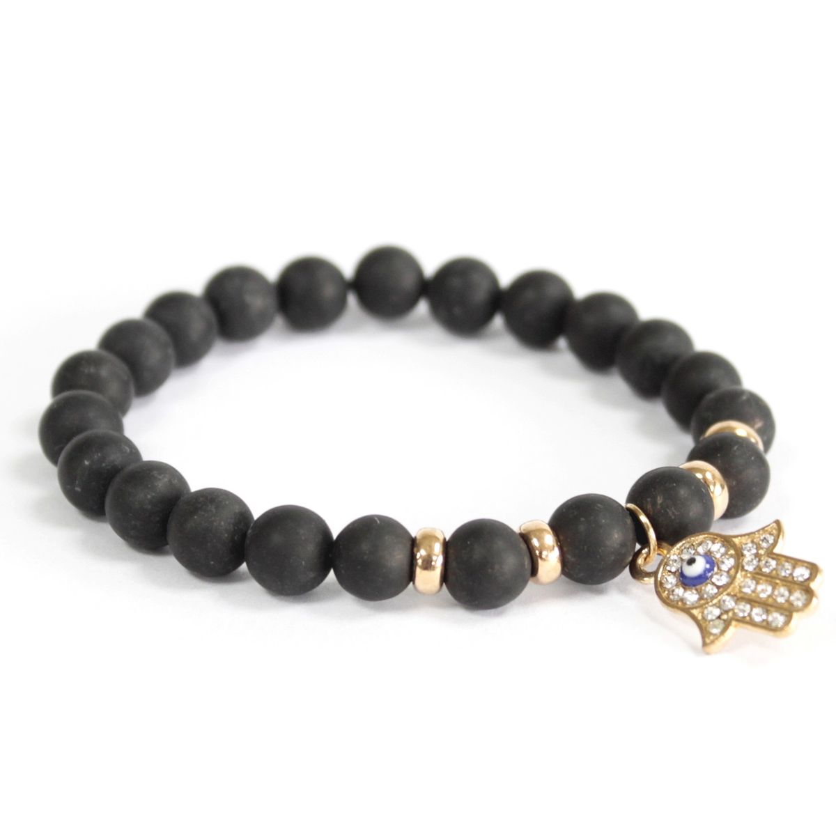 Black Agate Gemstone Bracelet – Hamsa