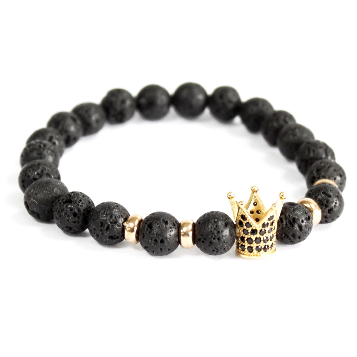 Lava Stone Gemstone Bracelet – Gold Crown