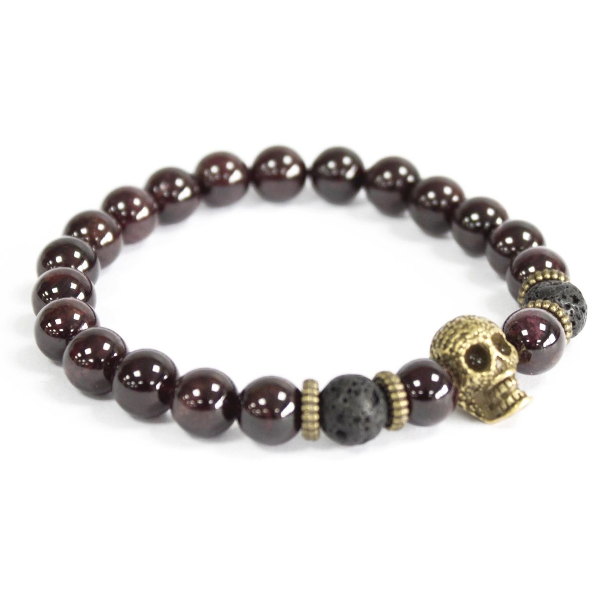 Bloodstone Gemstone Bracelet – Bronze Skull
