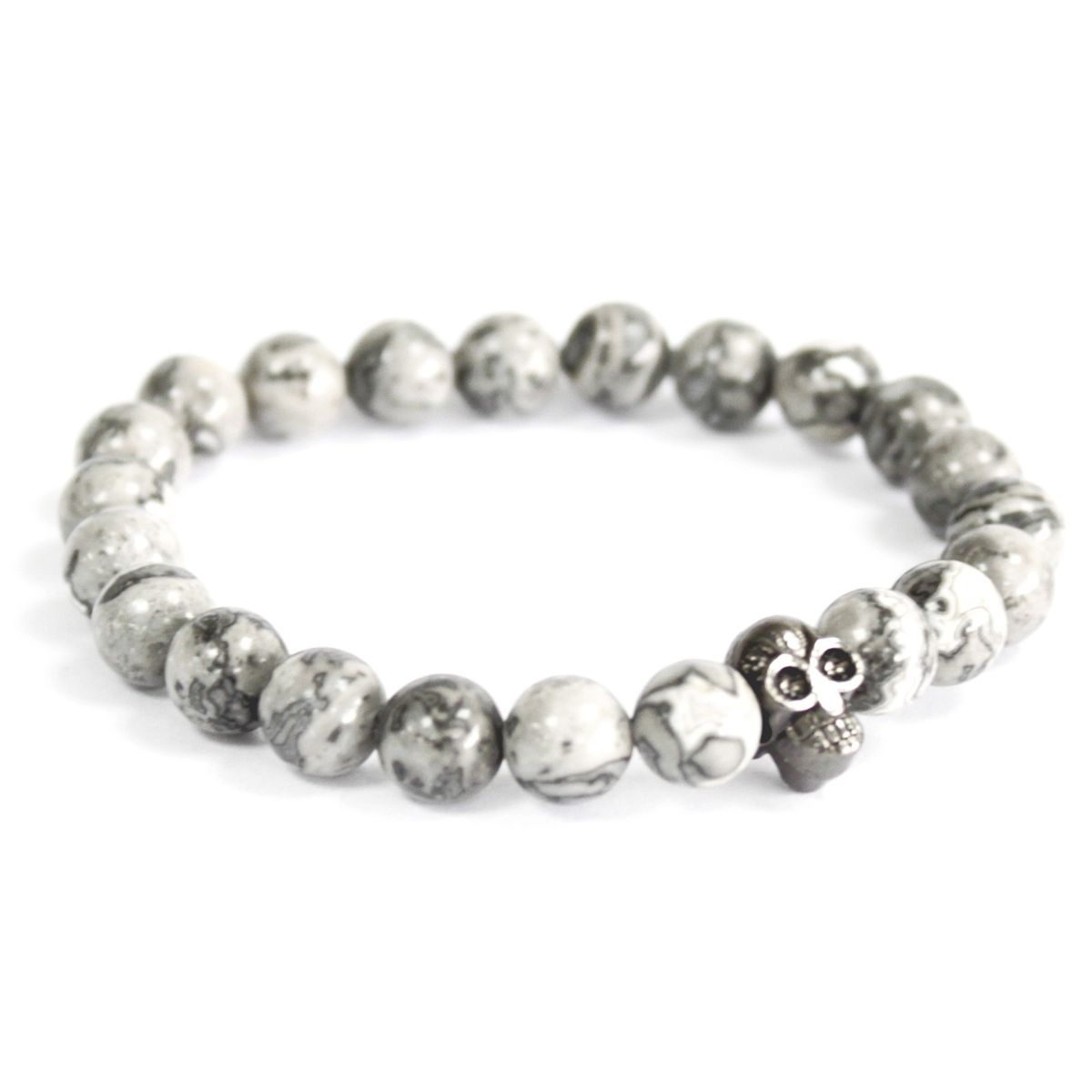 Pewter Skull & Grey Agate Gemstone Bracelet