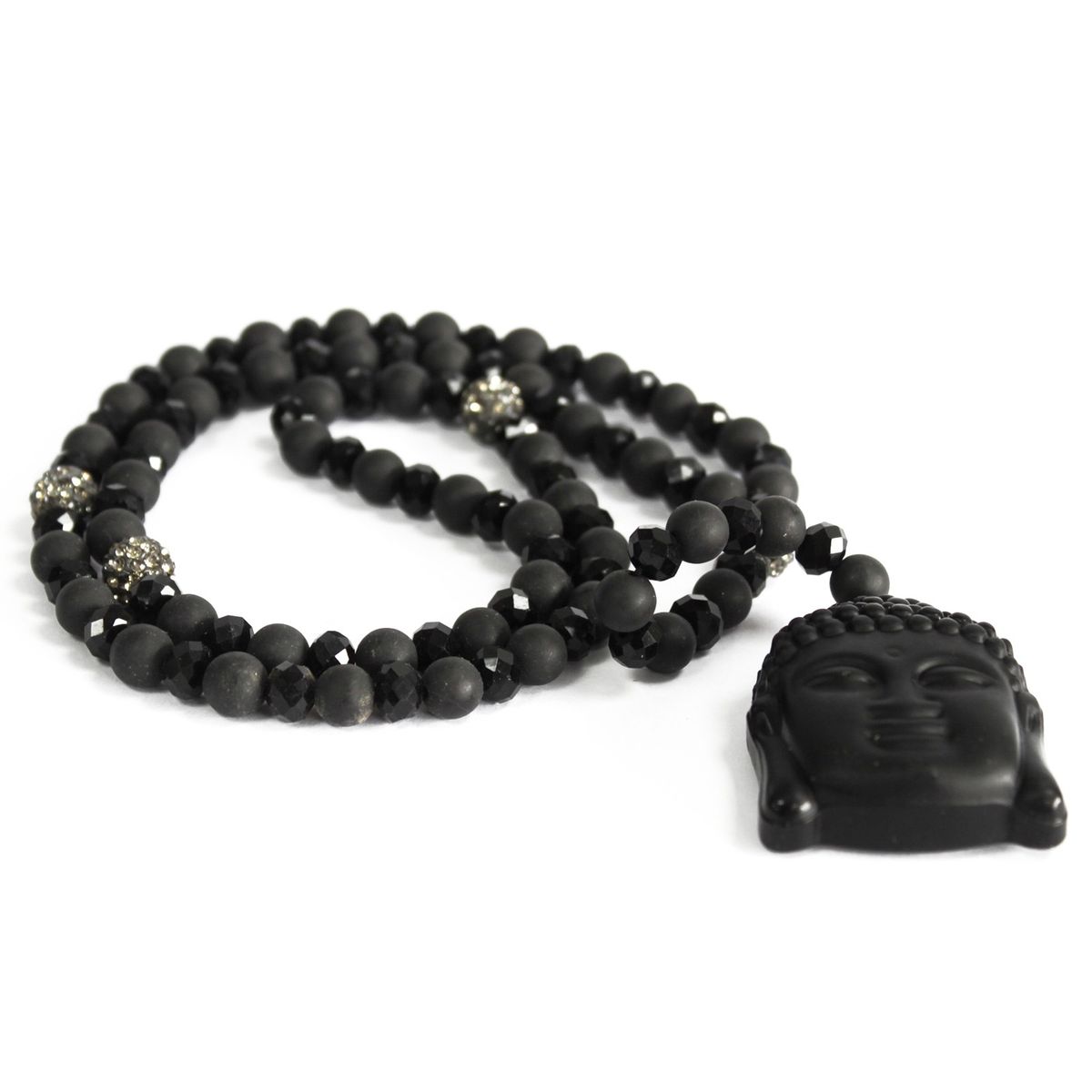 Black Agate Gemstone Necklace – Buddha