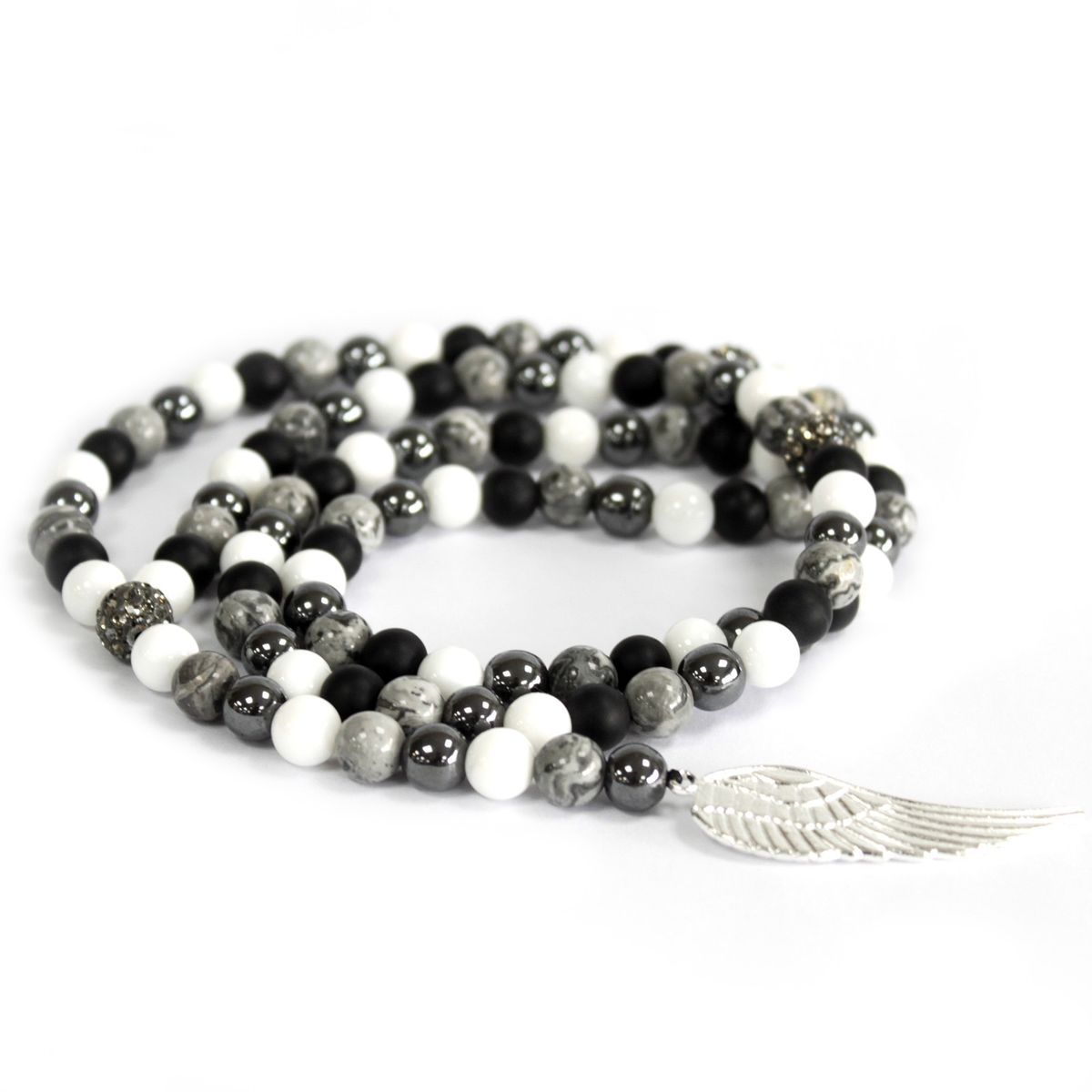 Grey Agate Gemstone Necklace – Angel Wing