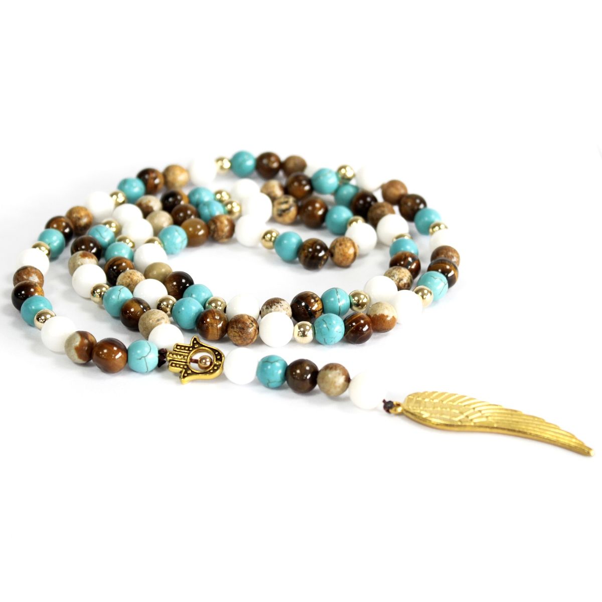 Multi Bead Gemstone Necklace – Angel Wing