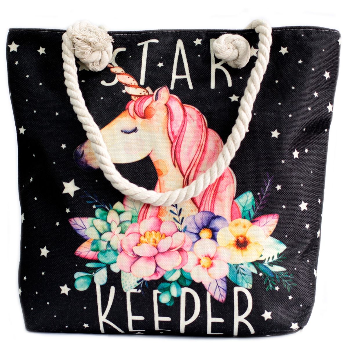 Woven Beach Tote Bag with Rope Handles – Star Keeper Unicorn
