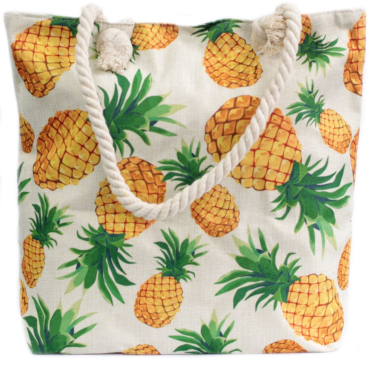 Woven Beach Tote Bag with Rope Handles – Pineapples