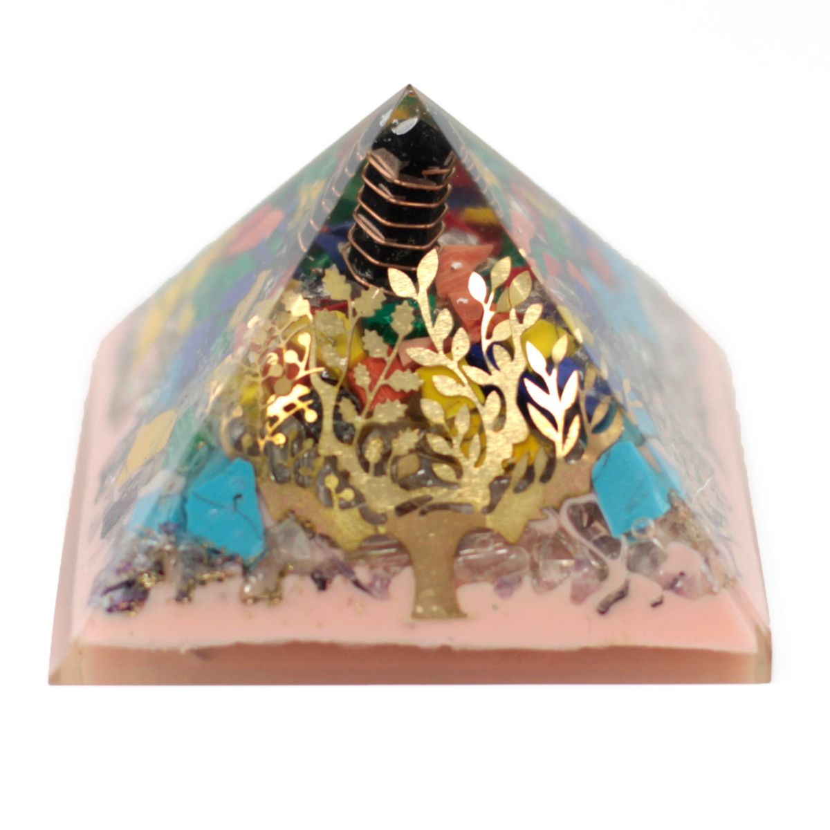 Large Orgonite Pyramid – Tree, Earth Base, 70mm