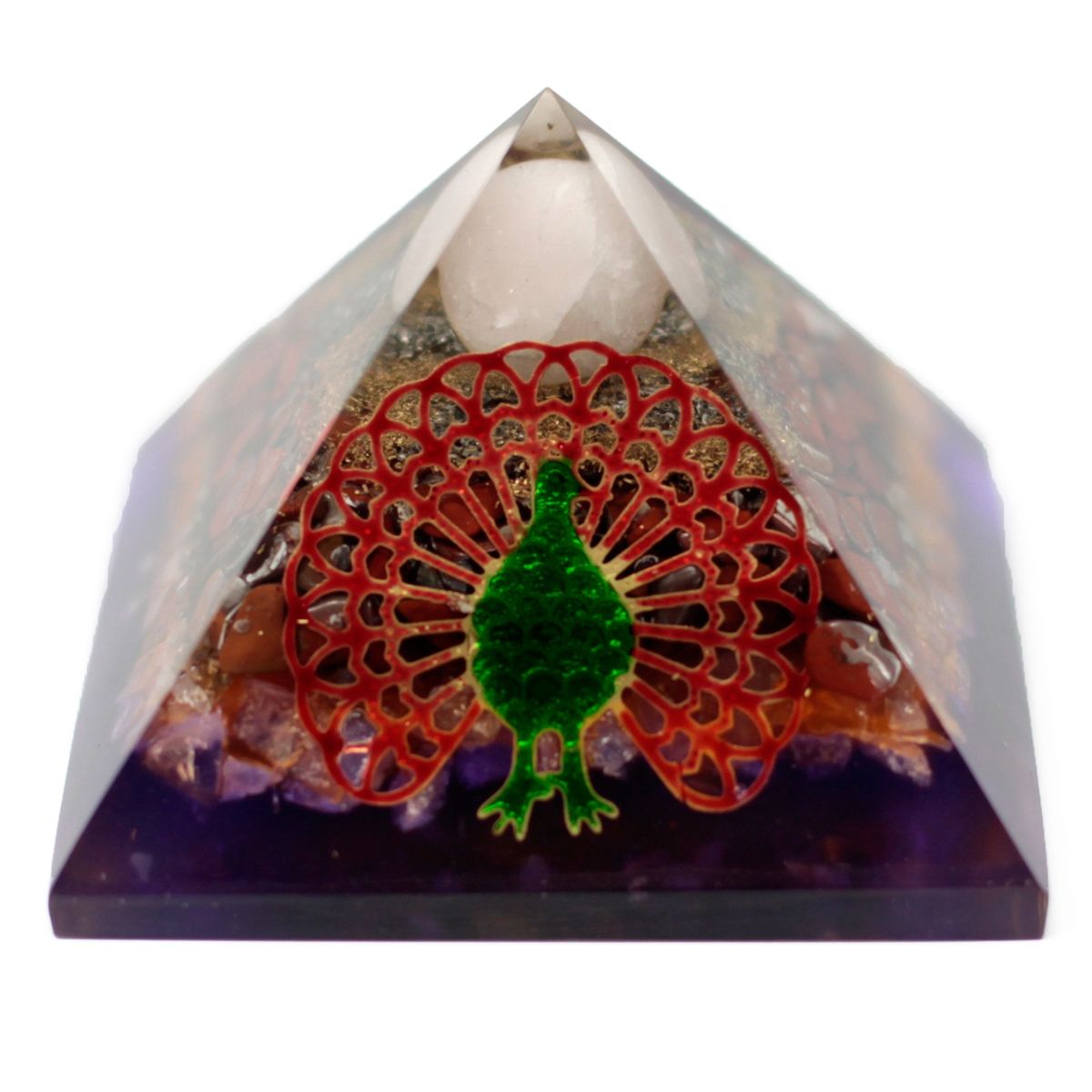 Large Orgonite Pyramid – Peacock, 80mm