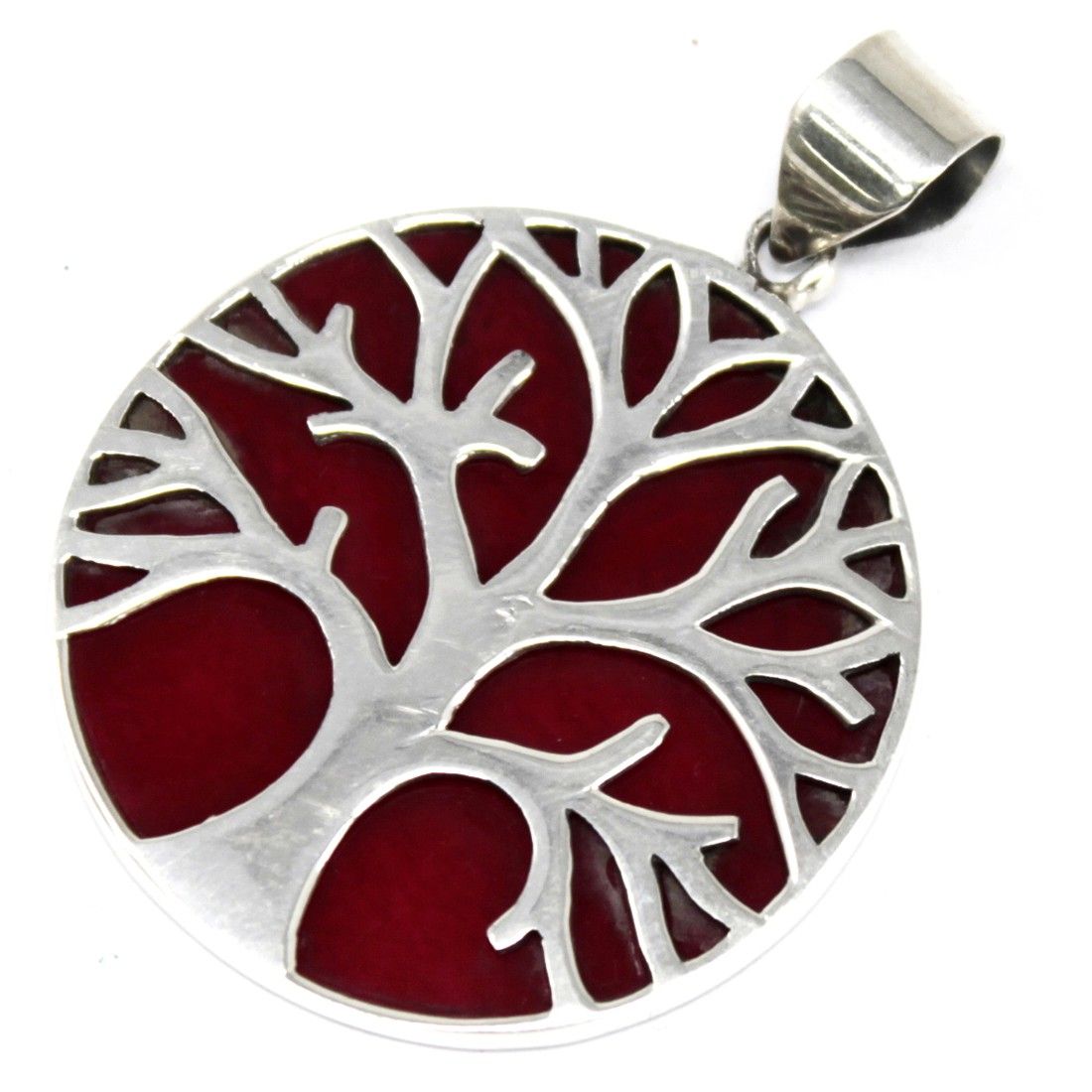 Tree of Life Silver Pendant – Coral Effect, 30mm