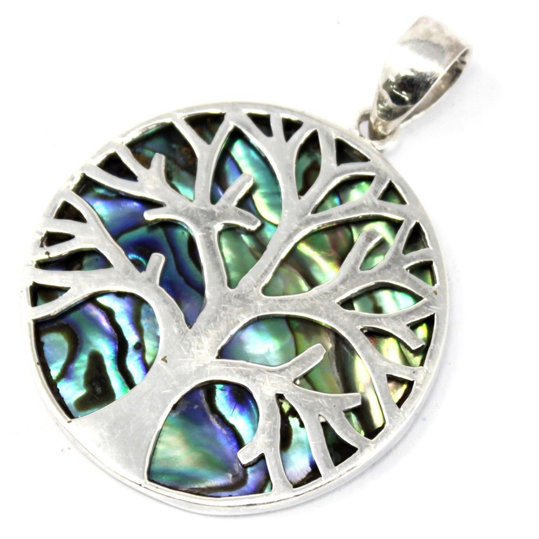 Tree of Life Silver Pendant – Abalone, 30mm