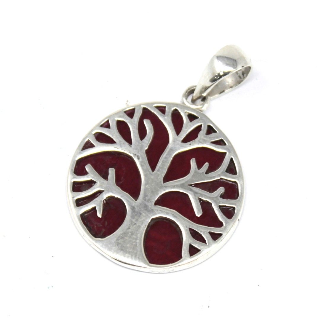 Tree of Life Silver Pendant – Coral Effect, 22mm