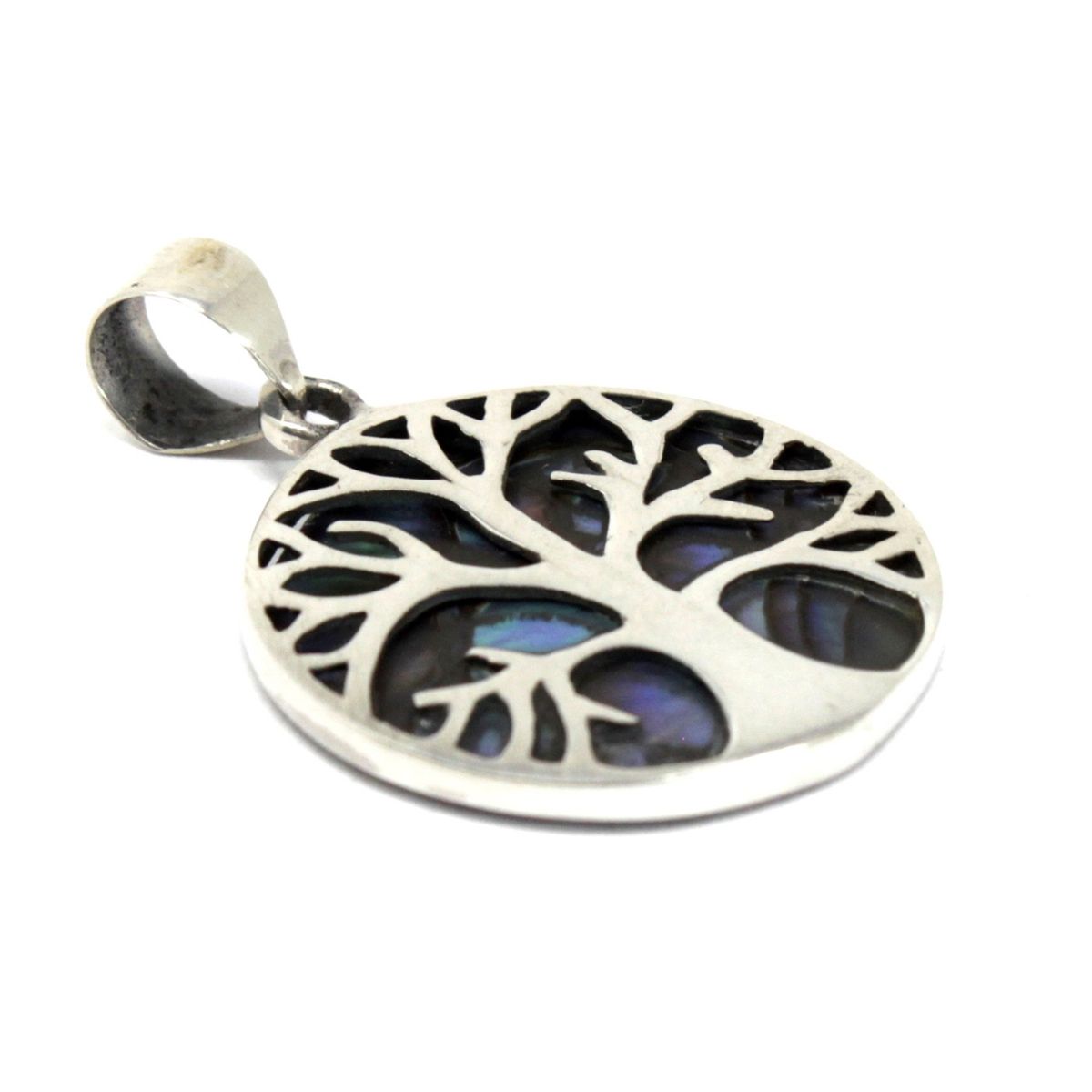 Tree of Life Silver Pendant – Abalone, 22mm
