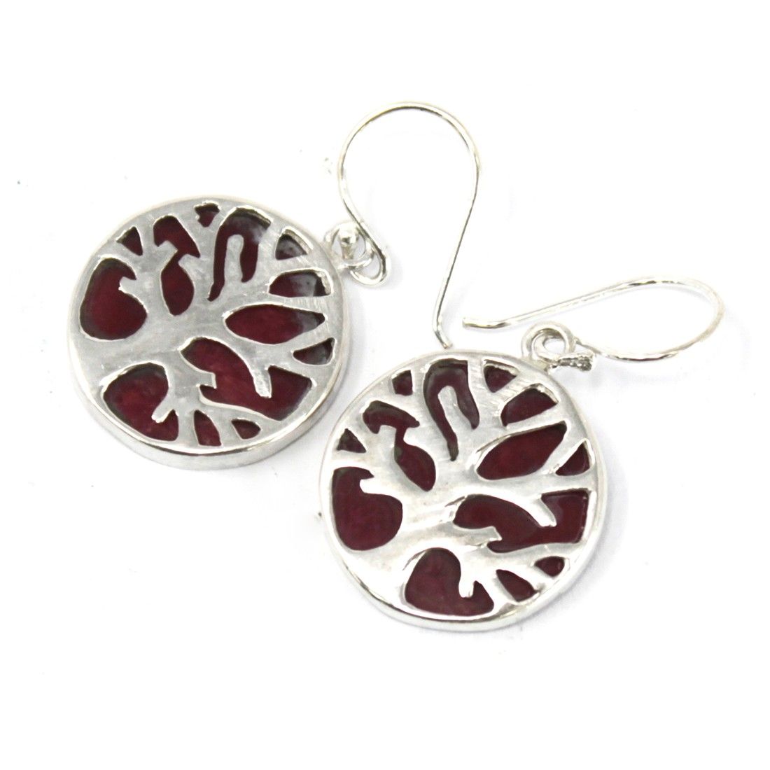 Tree of Life Silver Earrings – Coral Effect, 15mm