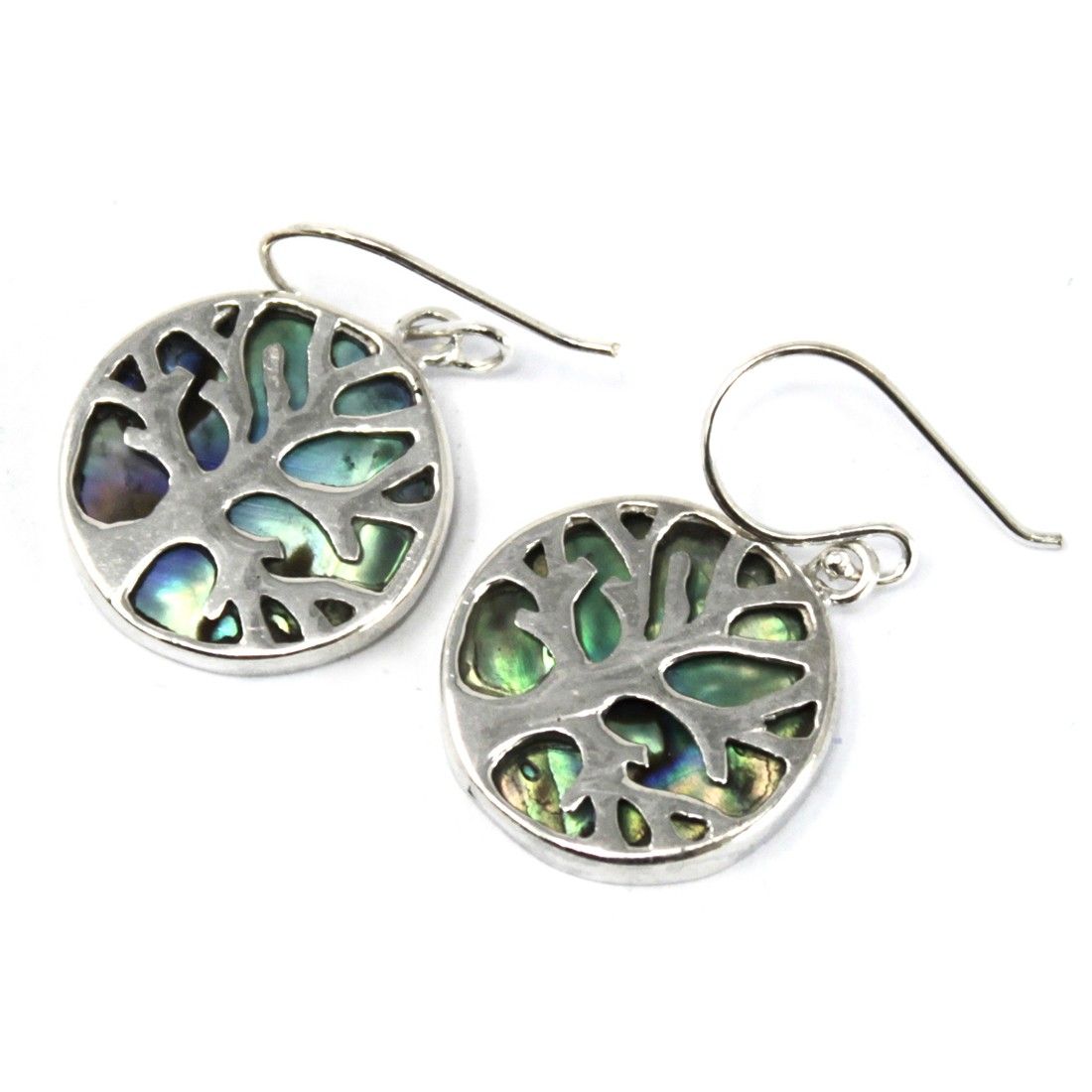 Tree of Life Silver Earrings – Abalone, 15mm