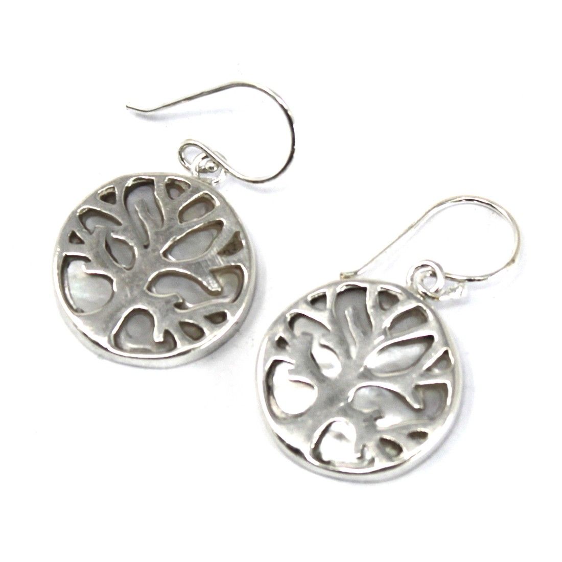 Tree of Life Silver Earrings – Mother of Pearl, 15mm