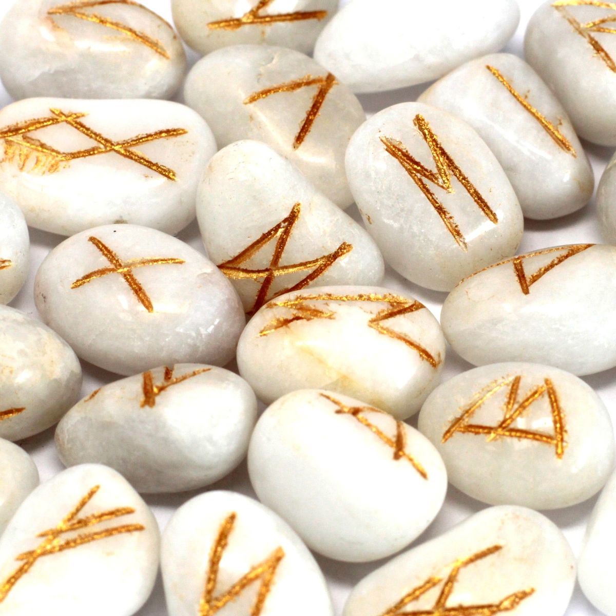 Rune Stone Set in Pouch – White Agate