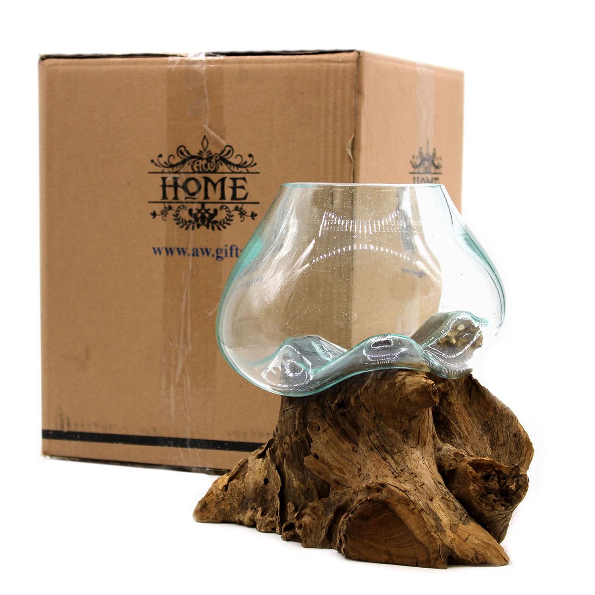 Molten Glass Bowl on Wood – Large