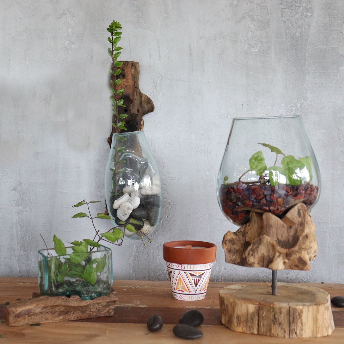 Molten Glass Hanging Bowl on Wood