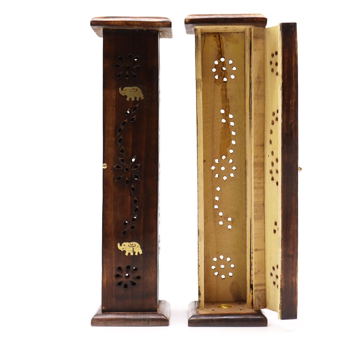 Mango Wood Square Incense Tower – Brass Inlay