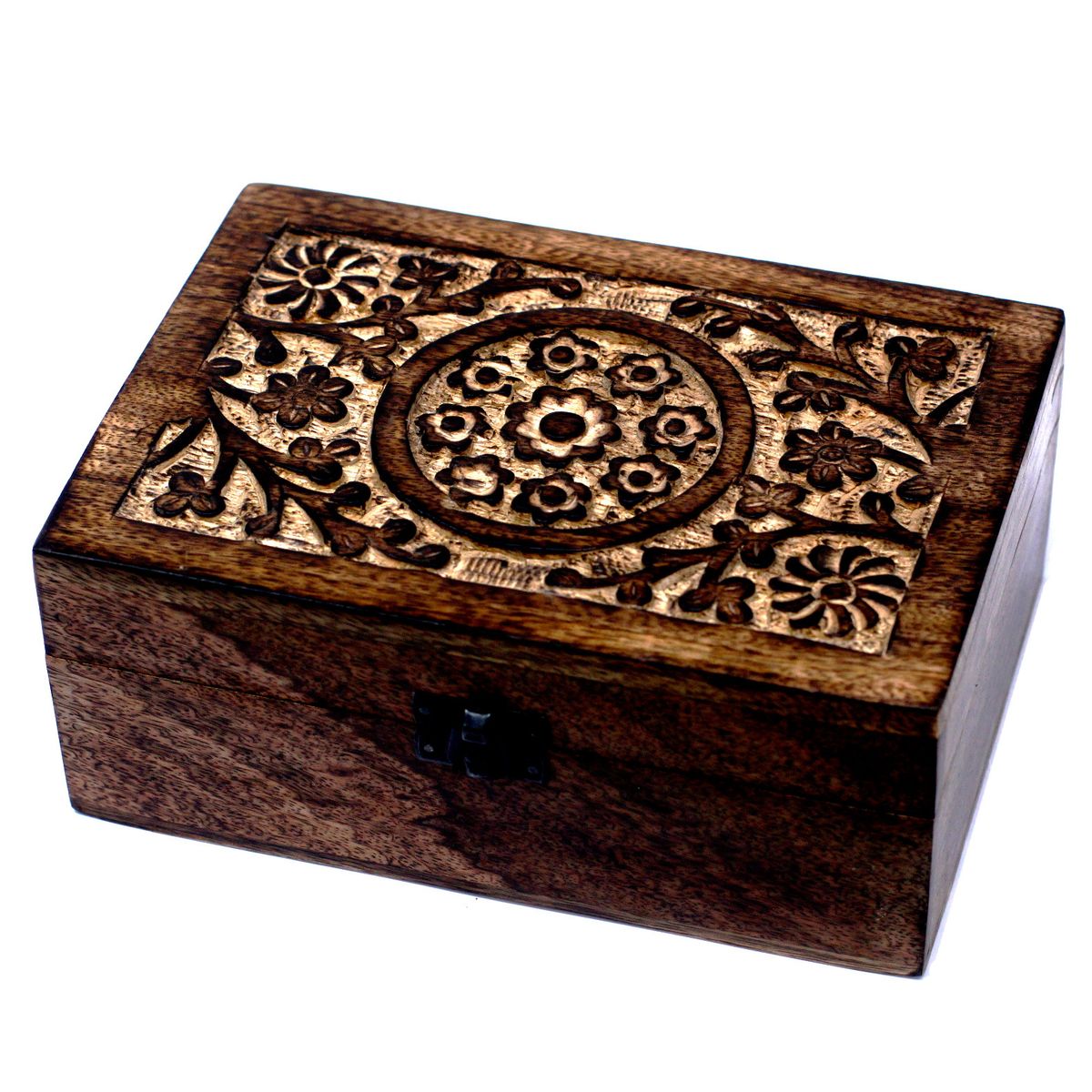 Floral Mango Wood Aromatherapy Box – Holds 24
