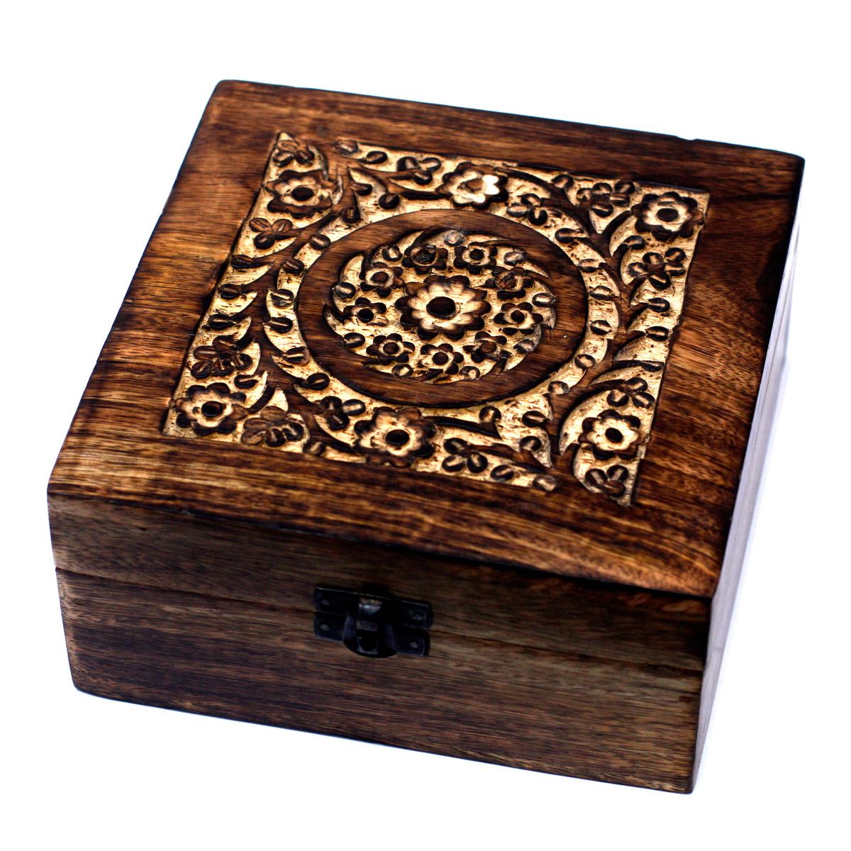 Floral Mango Wood Aromatherapy Box – Holds 25