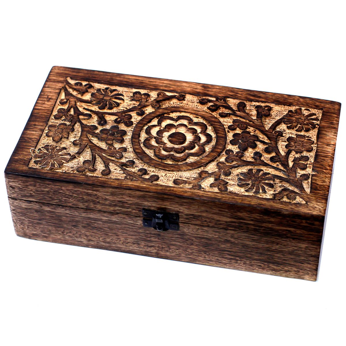 Floral Mango Wood Aromatherapy Box – Holds 32