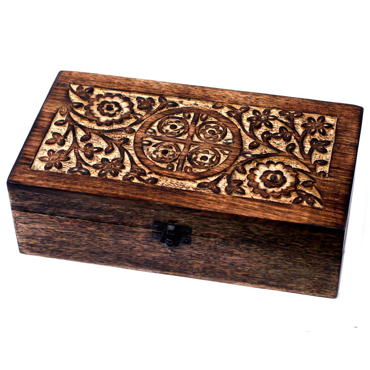 Floral Mango Wood Aromatherapy Box – Holds 24 + 1