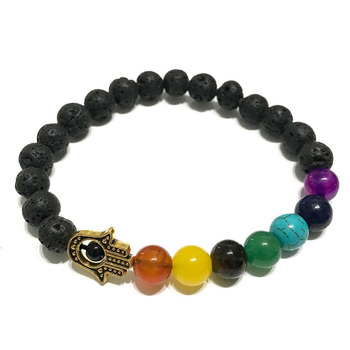 Lava Stone Chakra Bracelet – Hamsa